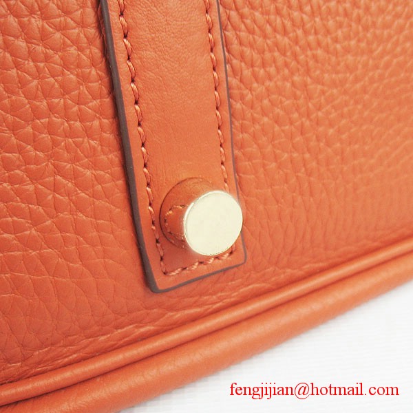 Hermes 35cm Embossed Veins Leather Bag Orange 6089 Gold Hardware